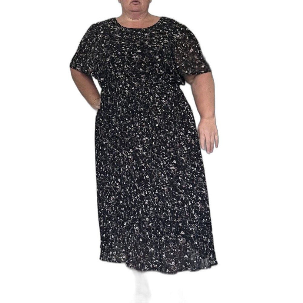 Baltic born Belfast Pleated Maxi Dress 3x Black Floral Cottagecore